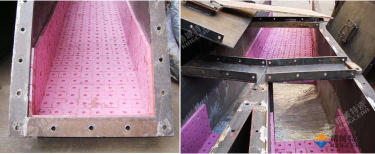 Stud-welding wear ceramic chute liner