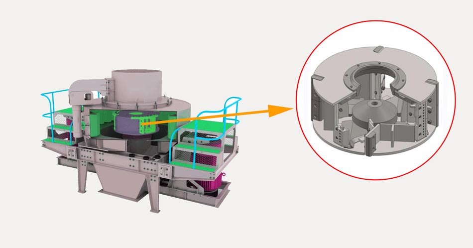 Schematic diagram of the application of the material distribution cone in the VSI sand making machine